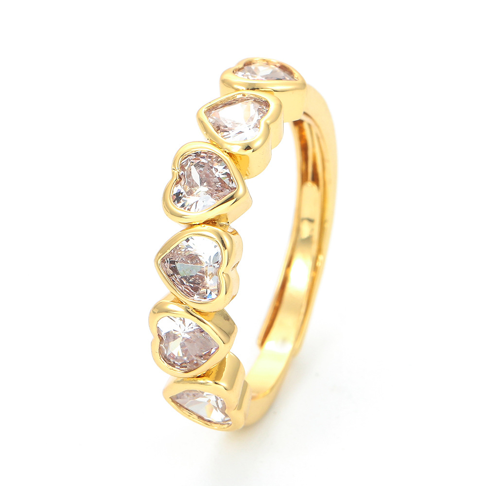 6g Weight Fashion Heart Shape Copper Rings Plating Inlay Zircon Copper Rings