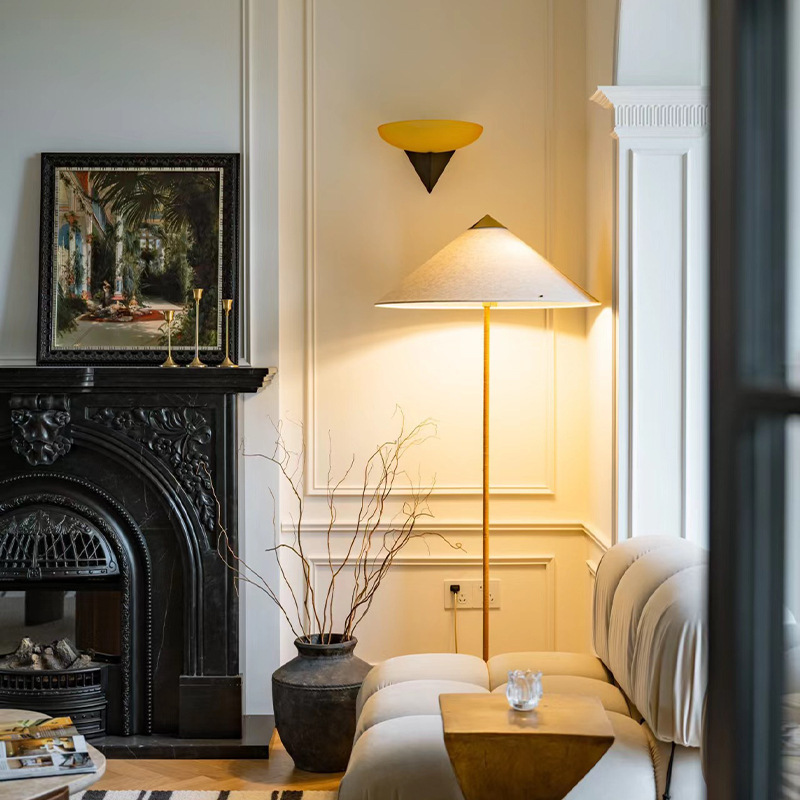 Danish GUBI 9602 Living Room Bedroom Floor Lamp French Style Nanyang Vintage Quiet Bucket Brass Rattan Lamp