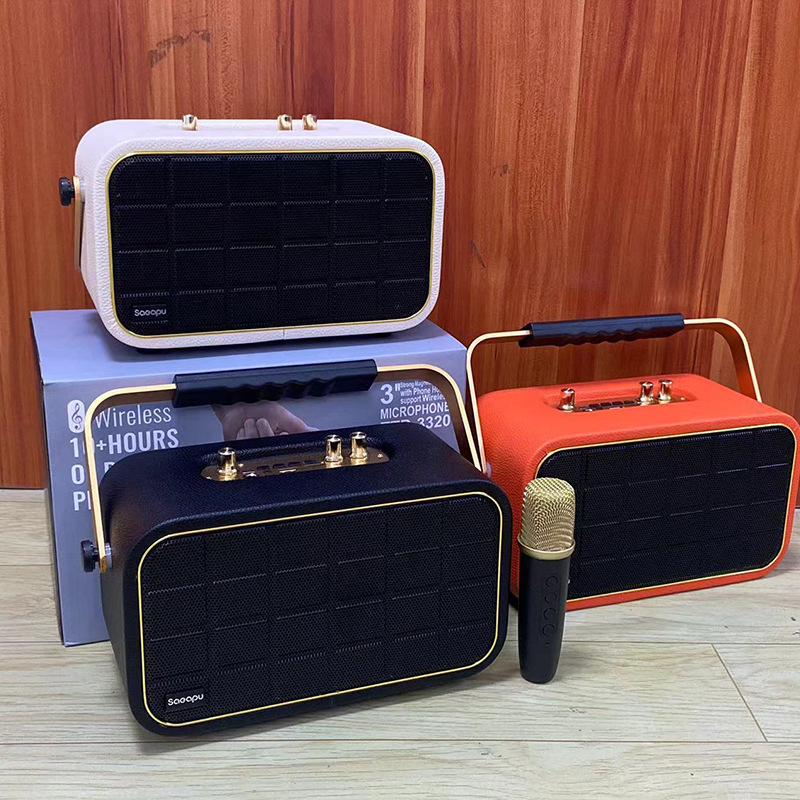 复古TTD-3320木质户外家用k歌话筒低音炮无线蓝牙音箱重低音喇叭