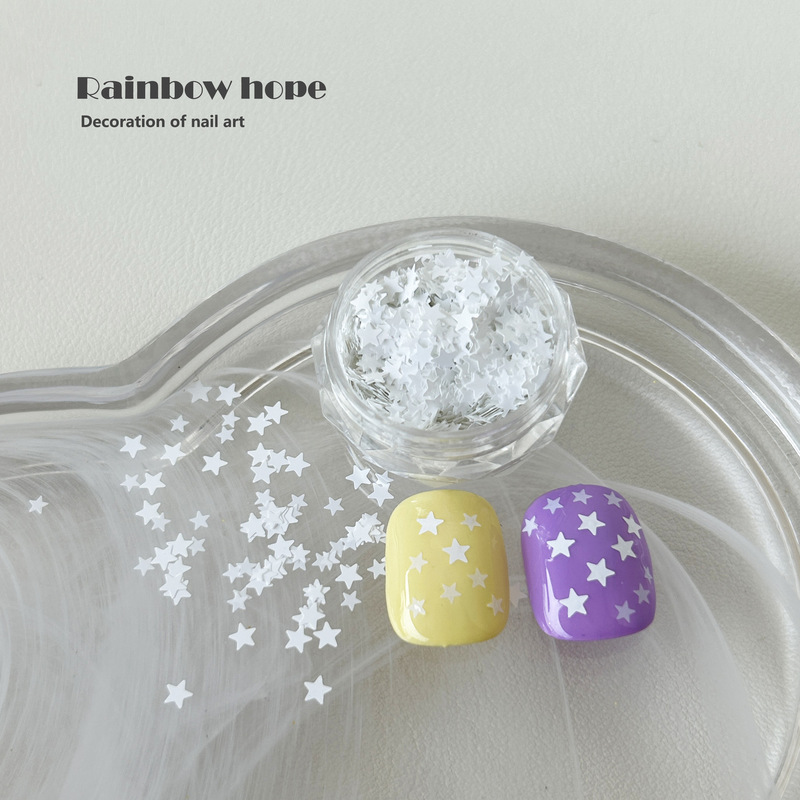 Pure White Mixed Size Star Nail Art Sequin Material Ins Style Nail Art Jewelry Handmade Wearable Nail Material