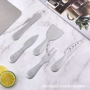 Hot Selling Stainless Steel Hollow Handle Cheese Knife and Fork Six-piece Set Creative Butter Knife Cheese Knife Baking Tool