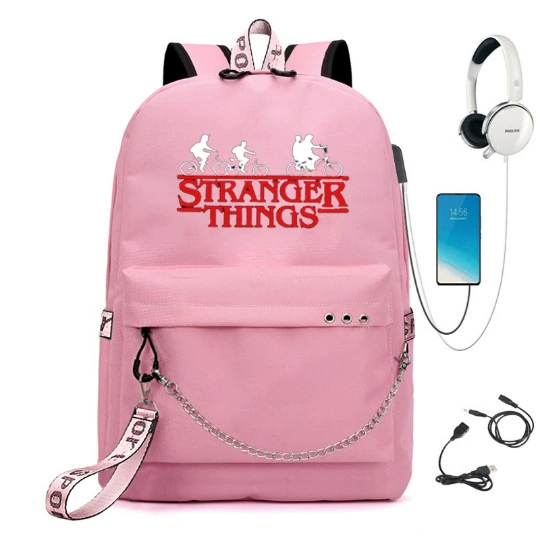 Рюкзак (Stranger Things) школьная сумка — USB-порт, железная цепь и лента, размер один