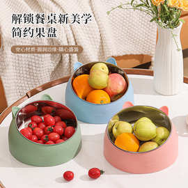 水果盘卡通造型家用零食盘塑料透明金边客厅茶几水果篮盘子果蔬