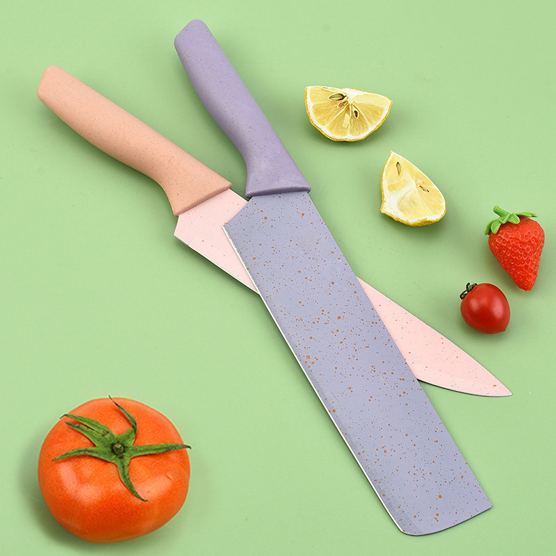 Wheat Straw Six-Piece Macaron Colorful Kitchen Knife Set Stainless Steel Chef's Knife Cutting Board 6-Piece Gift Knife