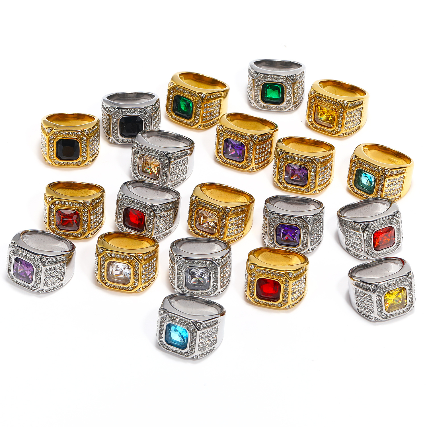 Casual Hip-Hop Geometric 304 Stainless Steel Zircon Men's Rings display picture 3