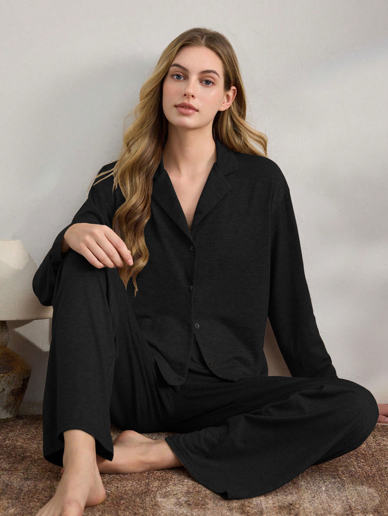 Pijamas de otoño y invierno transfronterizos europeos y estadounidenses, camisetas casuales de moda, pantalones largos de mangas largas, ropa de hogar suelta de dos piezas