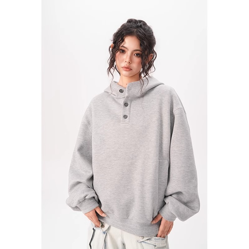 Felpa con cappuccio unisex in stile Hong Kong – Stile streetwear oversize con bottoni (M-3XL, 2 colori)_voghion.com