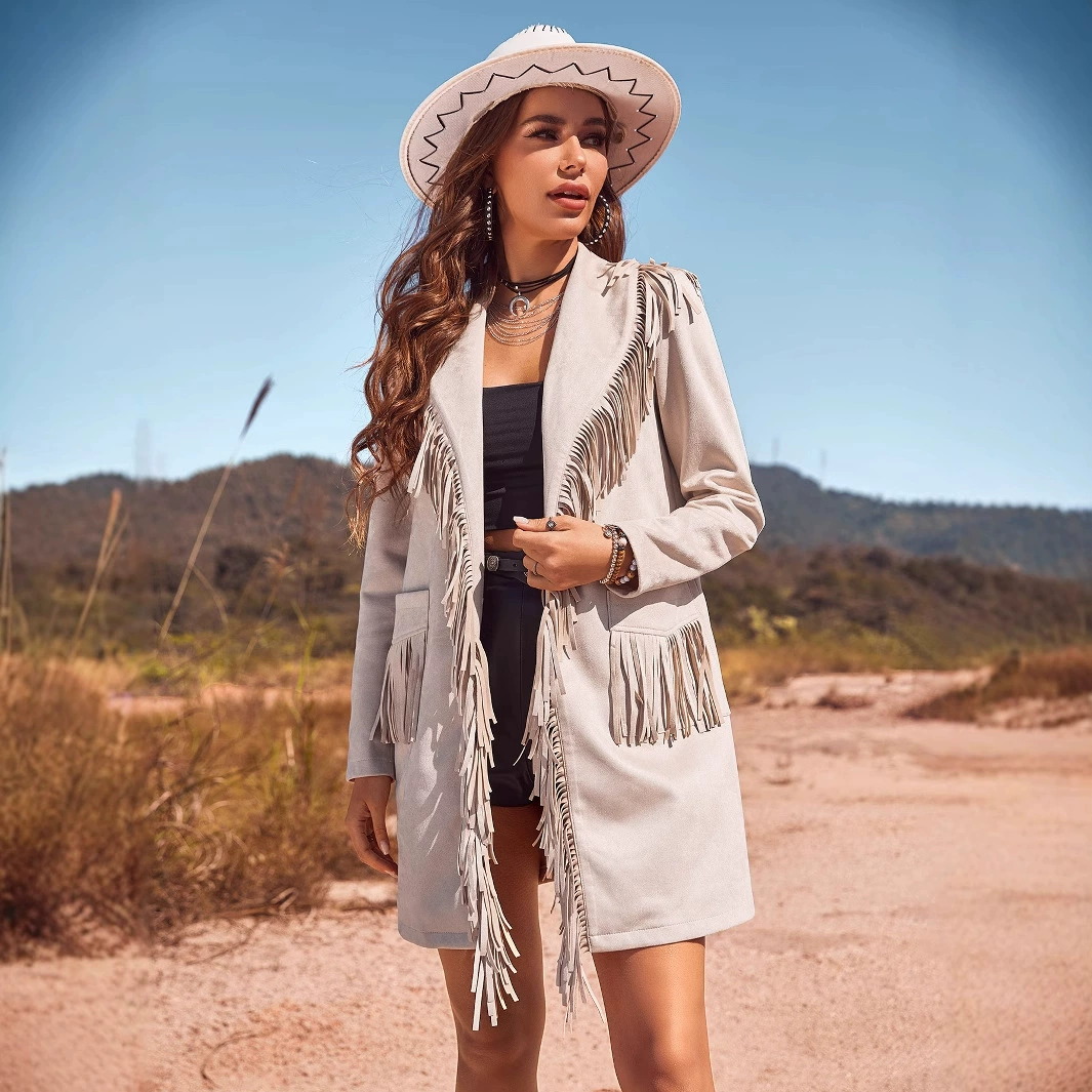 Tasselboots European and American street catwalk tassel zipper suede jacket for women cross-border trend