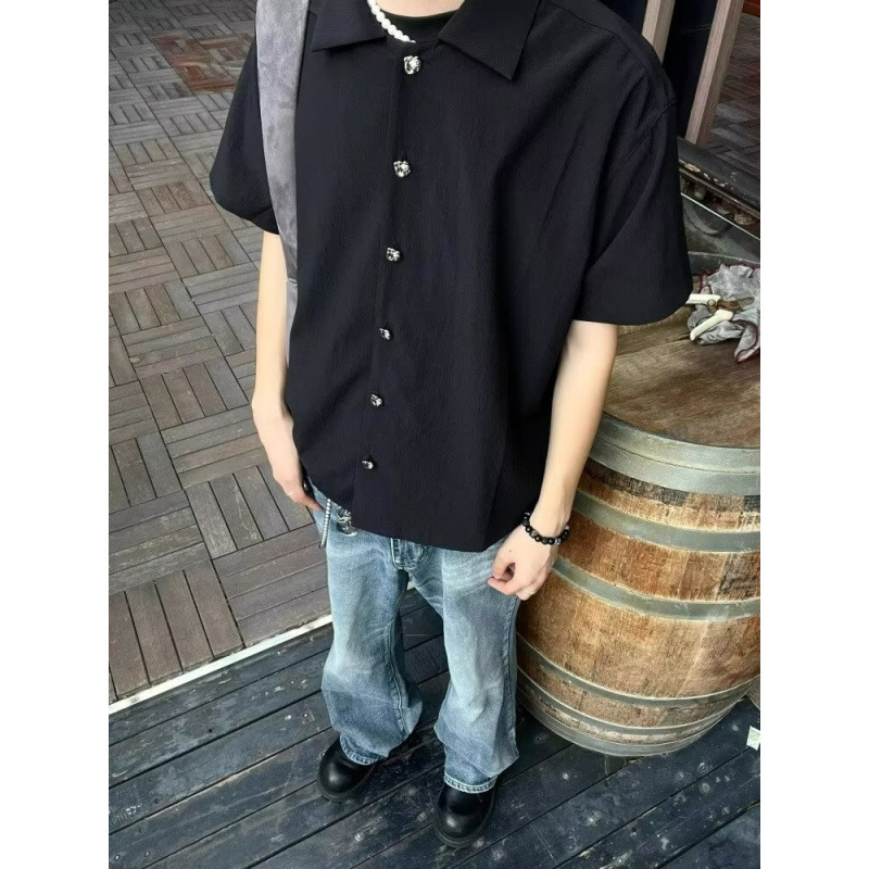 Solid Color Shirt Men's Short-Sleeved Summer Ice Silk Light Mature Style Men's High-End Drapey Three-Quarter Sleeve Shirt Jacket