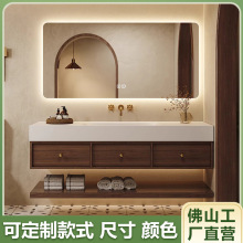 中古风浴室柜组合岩板热弯一体盆洗漱台无缝一体盆洗手洗脸盆镜子