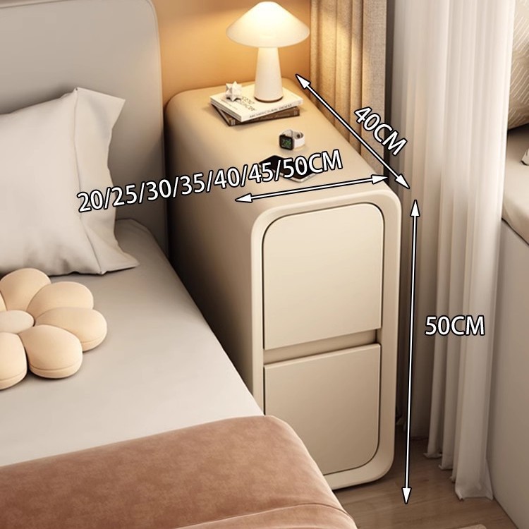 Cabina de cabecera de cama de aire de crema dormitorio pequeño ultra estrecho de hendidura cabina de lado de la cama sin instalación de cabina de almacenamiento de varios cajones dobles