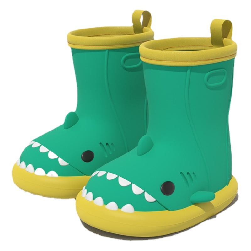 Botas de lluvia Shark para mujer, zapatos de goma antideslizantes para interiores y exteriores de verano para adultos y niños mayores, botas de lluvia impermeables para padres e hijos, estilo casual moderno para mujer.