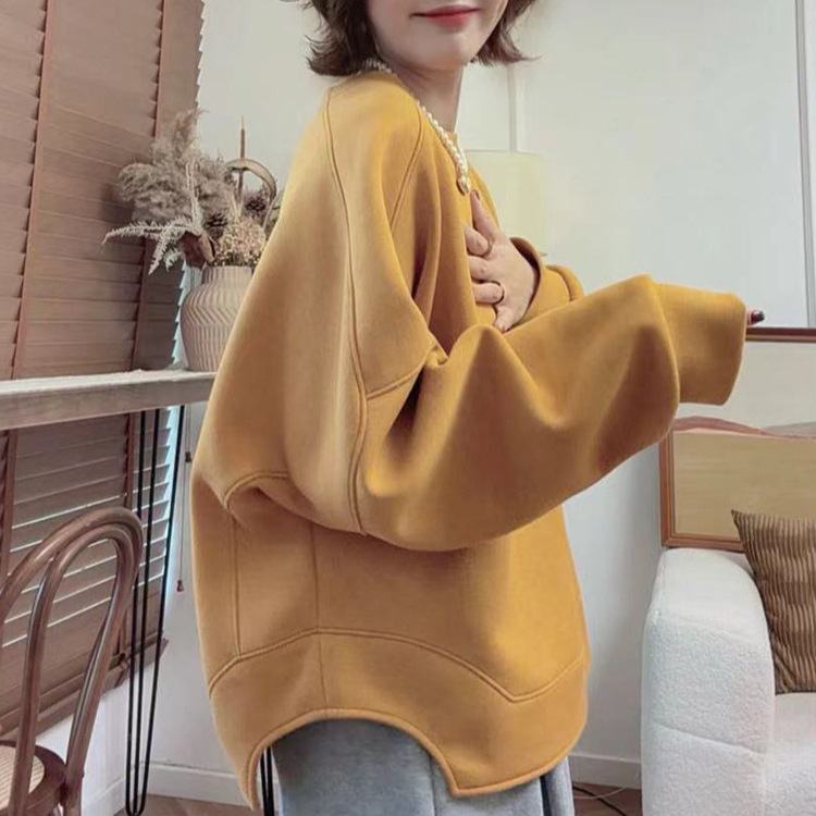 Plus-Size 150kg European-Style High-End Simple Round-Neck Solid Color Sweatshirt for Women, New Autumn Fashion Top