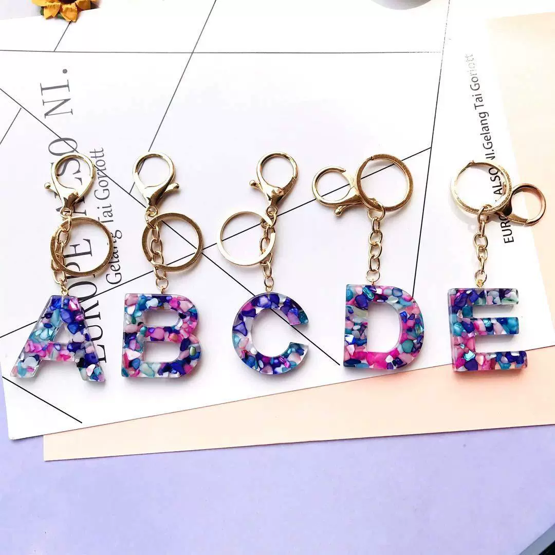 Multicoloured keychain with letters, cute accessory, high quality bag, letter A