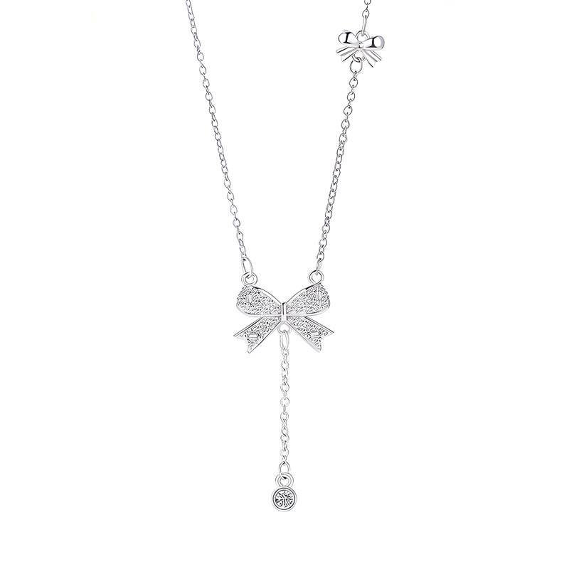 Collar de lazo con flecos para mujer, lujo ligero 2024 verano, acero de titanio, cadena de clavícula de alta calidad, joyería de novia al por mayor