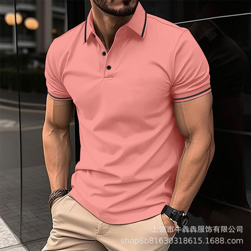 跨境夏季新款外贸 欧美男士polo衫短袖3D印花条纹纽扣短袖T恤男|undefined