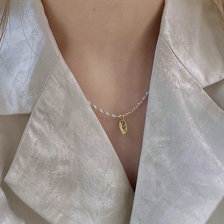 Japonés y coreano oro y plata amor collar arroz grano cuentas de oliva 925 plata esterlina nicho diseño clavícula cadena femenina joyería de plata de alto grado