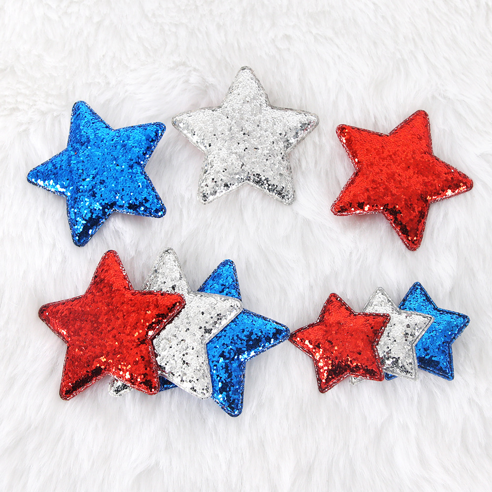 Día de la Independencia de los Estados Unidos pinzas de cabello de pentacos para adultos niños fiesta decoración de estrellas bordes pinzas rojo, plateado, azul sequillas pinzas de boca de pato