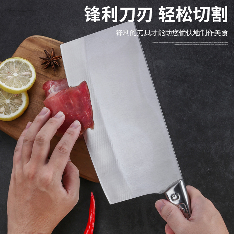 Cuchillo de cocina en stock, cuchillo de corte de acero inoxidable engrosado, cuchillo de corte, mango de patrón, cuchillo de cocina doméstico, cuchillo de cocina
