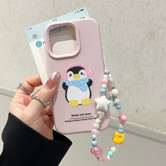 适用苹果17手机壳15promax韩系企鹅iphone14立体13手链12硅胶16