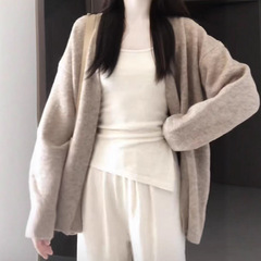 复古咖色宽松长袖毛衣女春季新款慵懒风外搭百搭款小众针织开衫潮