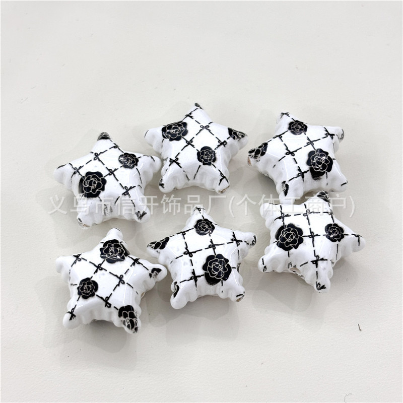 スルーホール小さな香り椿黒と白の五芒星ビーズアクセサリー携帯電話キーバッグチェーン diy 手作り材料|undefined