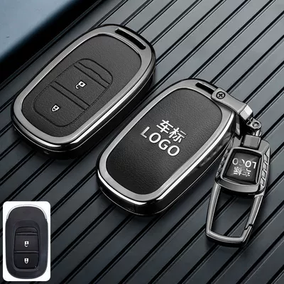 Car key bag: CRV key case, specifically - honda-c-model-2-button-leather-textured-black-metal-buckle-no-1
