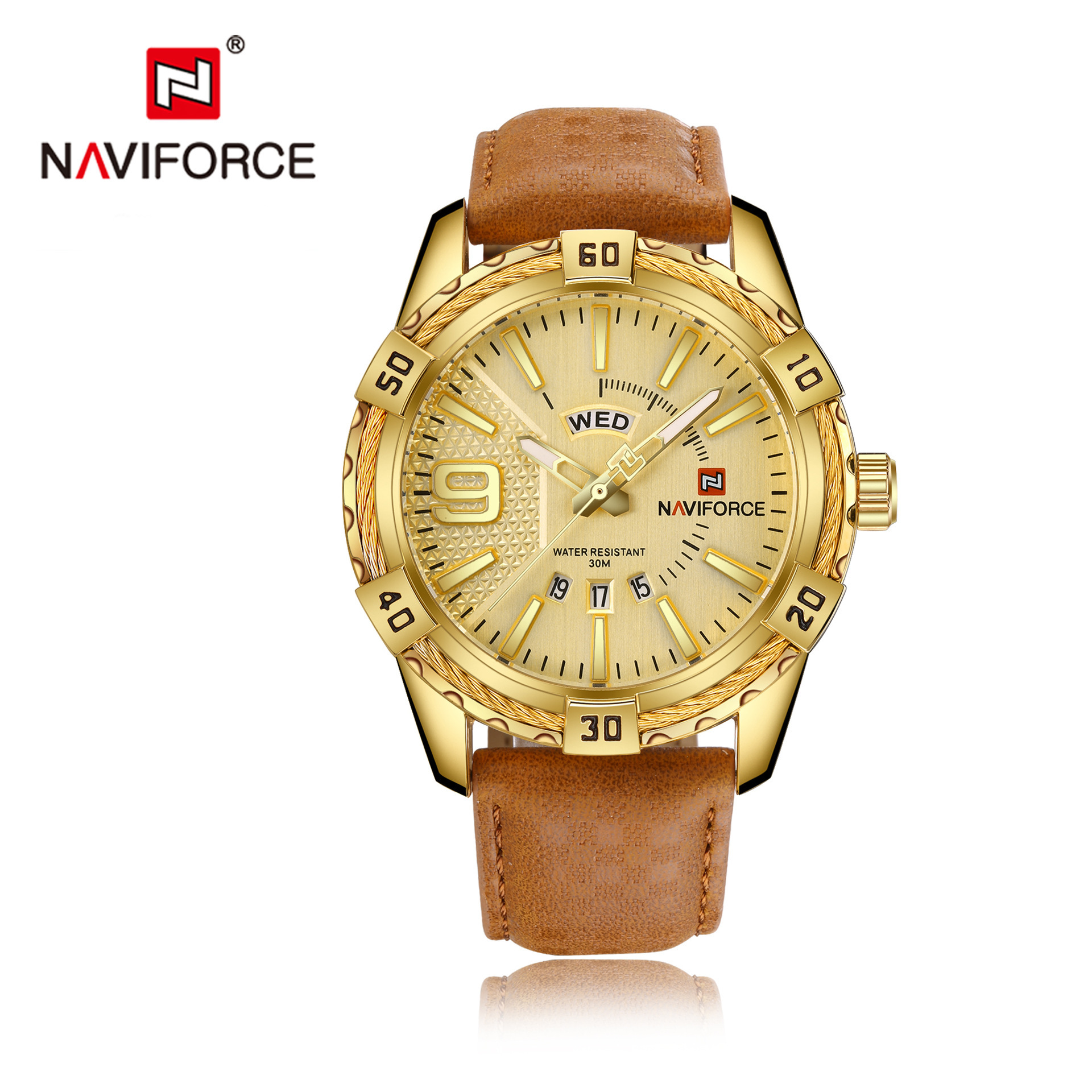NAVIFORCE Lingxiang 9117L moda impermeable reloj deportivo calendario estilo coreano estudiante cinturón hombres reloj de cuarzo