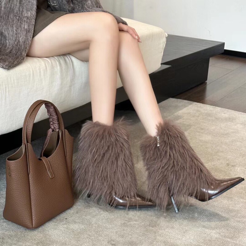 Fashionable European and American Fur Shoes, Warm Fashion High Heels, 2023 Autumn and Winter New Pointed Toe High-Top Women's Boots, Snow Boots Fashionable European and American Fur Shoes, Warm Fashion High Heels, 2023 Autumn and Winter New Pointed Toe High-Top Women's Boots, Snow Boots