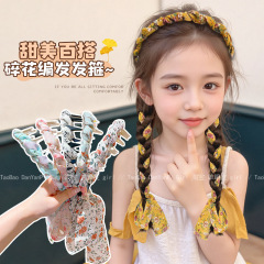 子供用ハイスカルヘッドバンド、花柄リボン、ワンピース編み込みヘッドバンド、女の子用ヘッドバンド、歯付き滑り止めヘアバンドル、夏用