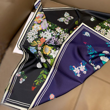 田园风彩色花朵70真丝方巾ins轻奢装饰丝巾高档双面异色蚕丝围巾