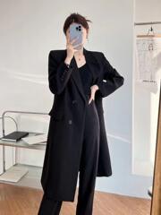西装外套长款西服2025宽松休闲单排春秋新款气质风衣大衣黑色