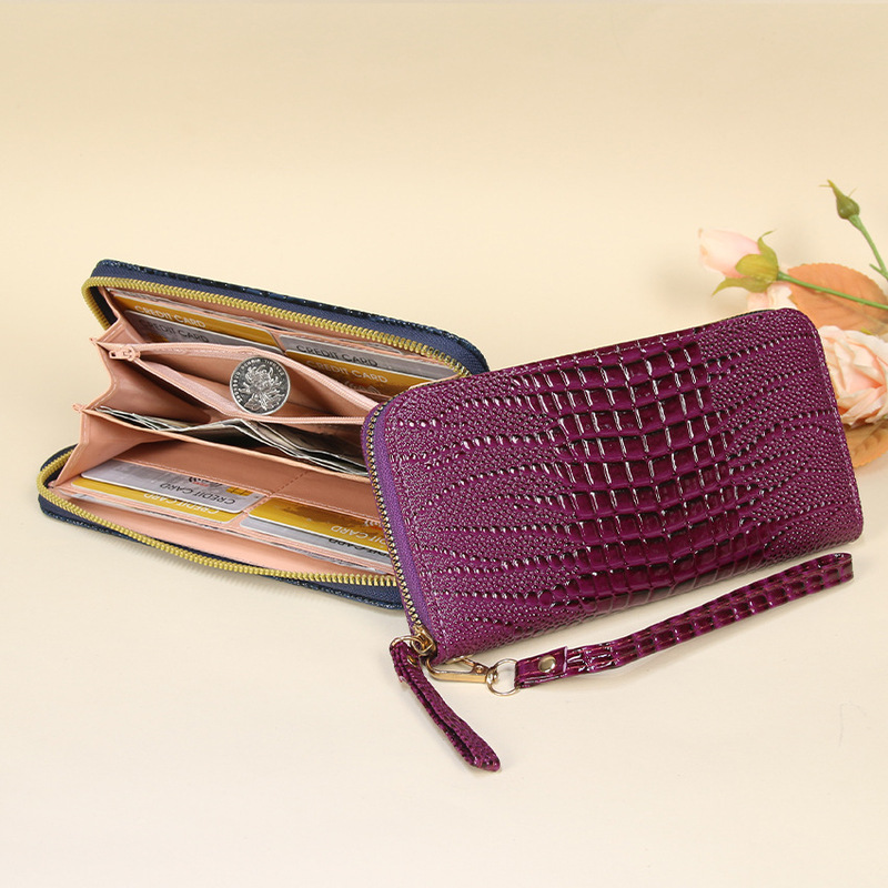 Fashion Crocodile Pattern Women's Long Wallet Large Capacity Multi-Card Slot Clutch Wallet Multi-Functional Wrist Bag Wholesale
