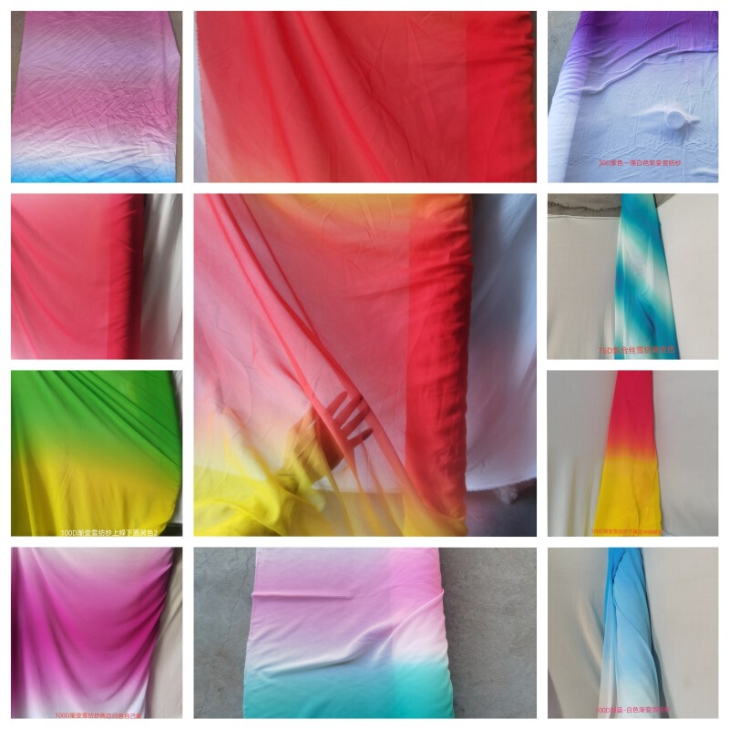 50D-100D Gradient Chiffon Yarn High Silk Gradient Color Soft Drape Good Hanfu Dance Performance Costume Prop Fabric