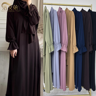 2024Loriya Middle East Dubai Turkish Tiktok Aliexpress Pure Color Trumpet Sleeve Dress Lr714