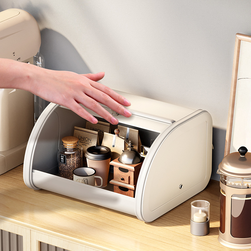 Caja de pan a prueba de polvo sala de estar dormitorio caja de almacenamiento de alta gama Flip caja de hierro caja de almacenamiento de máscara