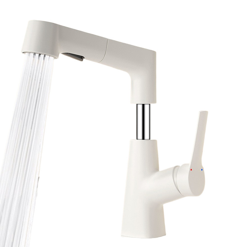 Grifo Extraíble para Lavabo de Cobre Agua Fría y Caliente para Baño