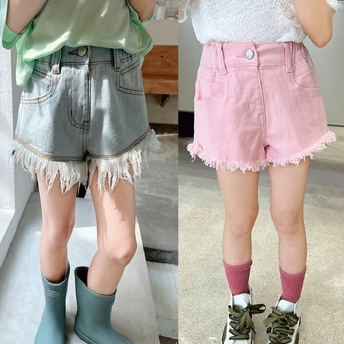 Girls' pants washed denim mustache distressed shorts hot pants 24 summer clothes new foreign trade children's clothing drop shipping 3-8 years old