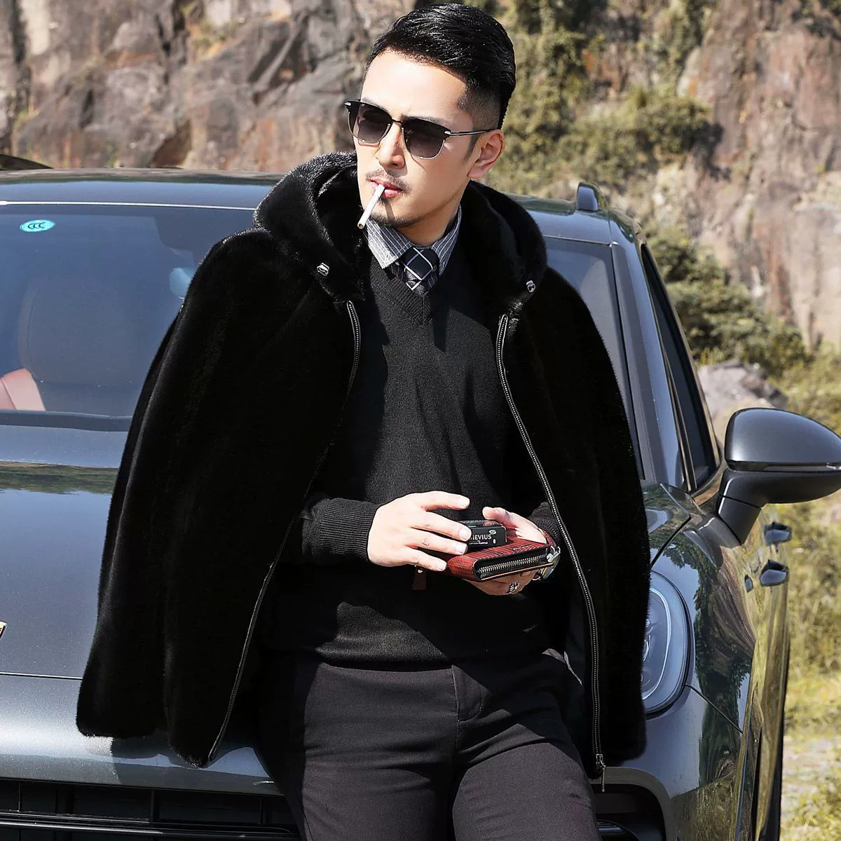 Зимняя имитация бархата имитация норки шуба мужская кожаная одежда короткая имитация шапки с капюшоном толстая имитация шубы