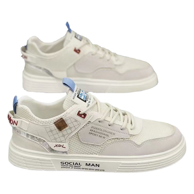 2023 zapatos de verano para hombre, lona baja, nueva malla, deportes, ocio, zapatos de deporte para hombre para estudiantes blancos, zapatos de moda de todo fósforo