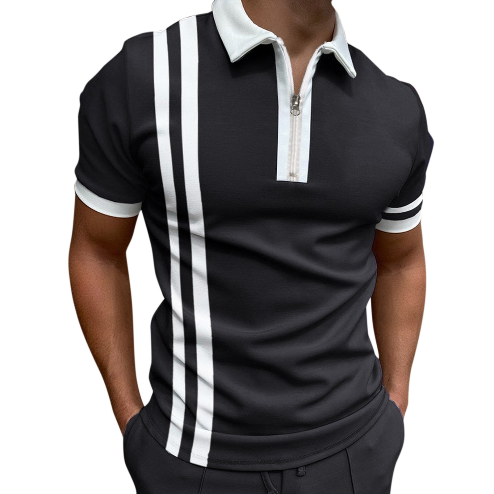 Camiseta Polo de Manga Corta con Cierre y Estampado 3D Informal para Hombre, Nueva Colección de Primavera para Exportación