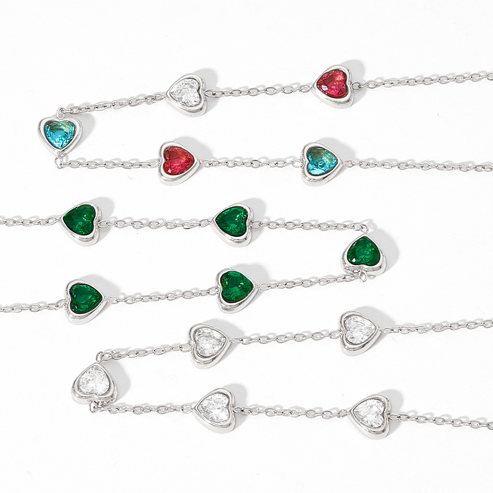 Sweet Heart Shape Stainless Steel Titanium Steel Plating Inlay Zircon Bracelets Necklace