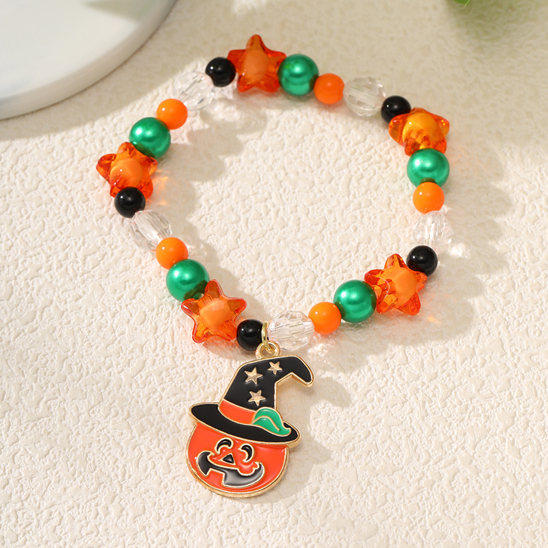 Yunjin nuevo europeo y americano transfronterizo Venta caliente Halloween hecho a mano pulsera de cuentas calabaza fantasma Festival naranja pulsera al por mayor