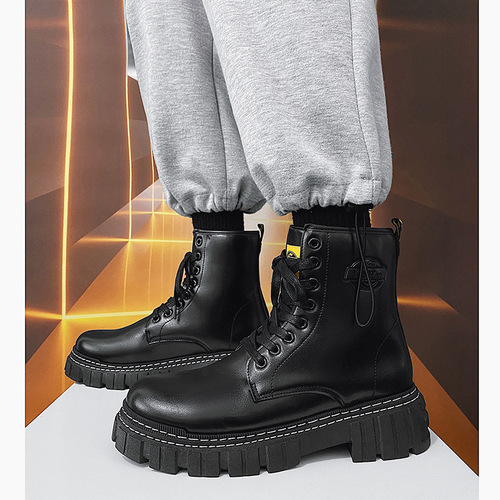 Workwear boots new autumn winter thick-soled Martin boots British style men's leather boots men's height-increasing shoes snow ground men's Martin boots