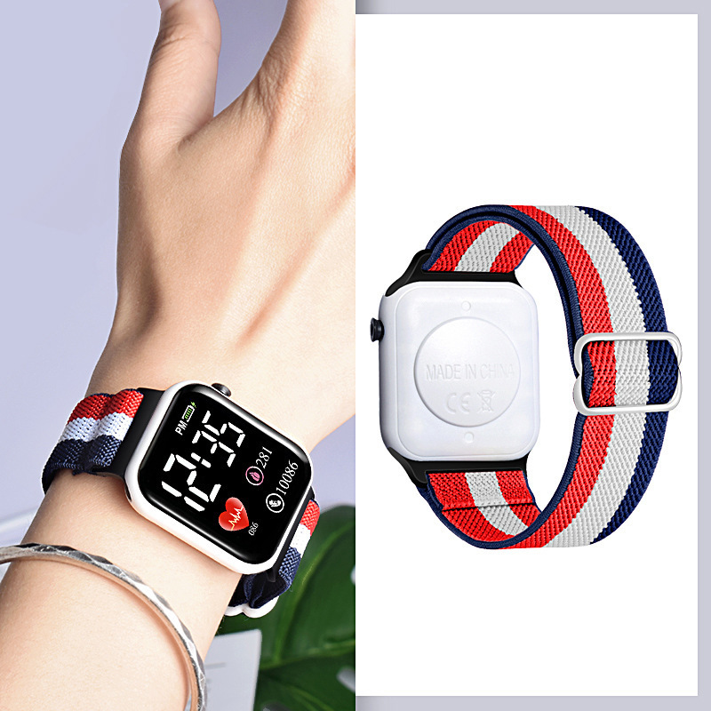 Nueva bolsa de lona colorida LED pequeño reloj cuadrado deportes al aire libre multifuncional impermeable estudiante hombres y mujeres reloj electrónico.