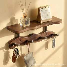 现货波浪玄关架木质挂衣架钥匙收纳架入户门衣帽架墙上实木壁挂架