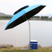 戴威營戶外萬向黑膠釣魚傘 2.4/2.2米雙層防雨防曬大傘折疊太陽傘