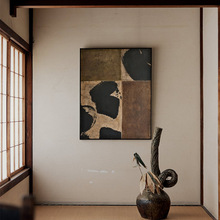 侘寂风装饰画新中式抽象水墨竖版玄关客厅背景墙原木风民宿挂