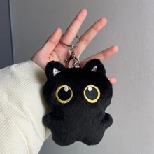 新款大眼黑猫玩偶毛绒公仔挂件黑猫咪玩具挂饰圣诞礼物吱吱叫玩偶