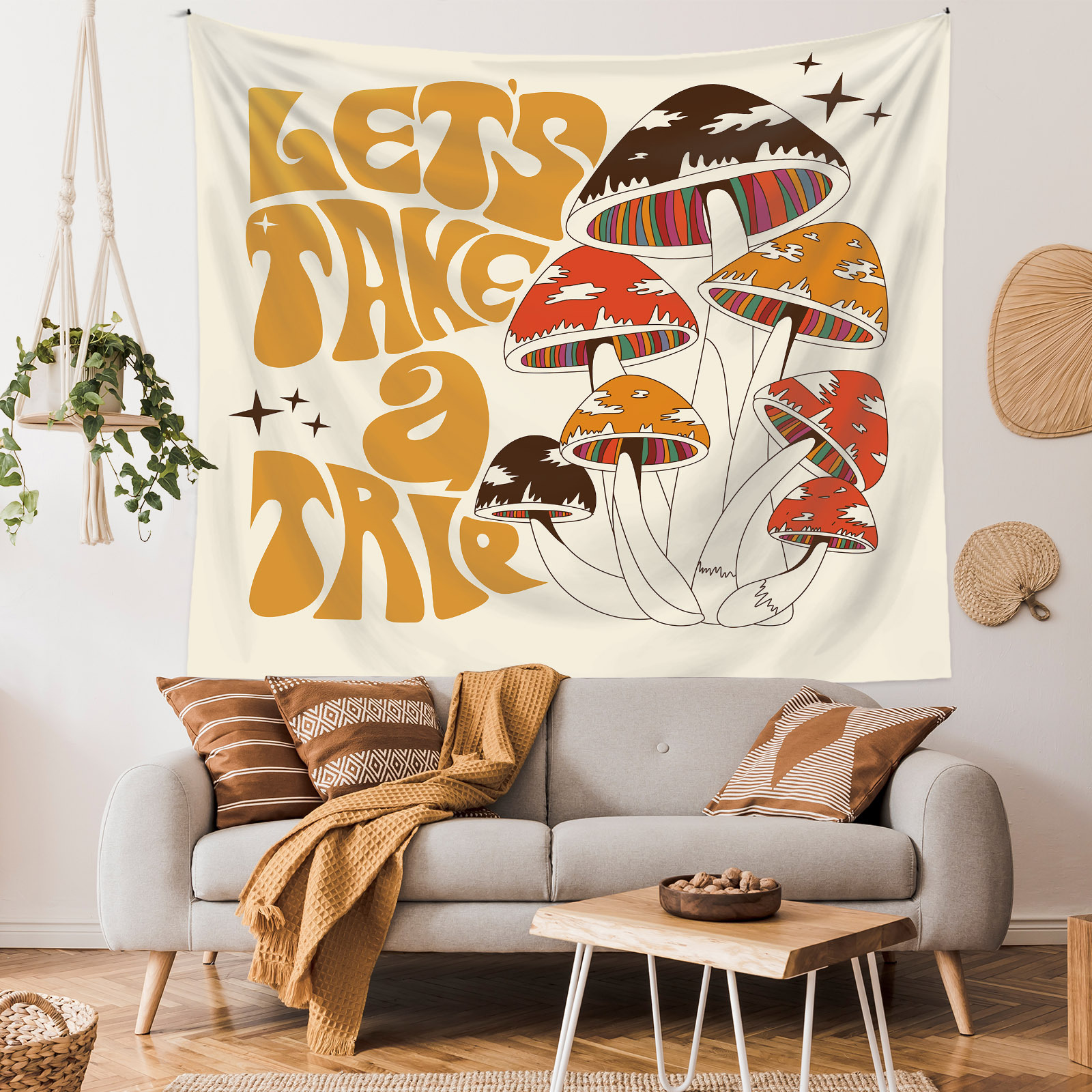 Tapestry Amazon Cross-border International Trade Background Cloth Ins Style Hanging Fabric Room Decoration Ins Hanging Fabric Mushroom Tapestry